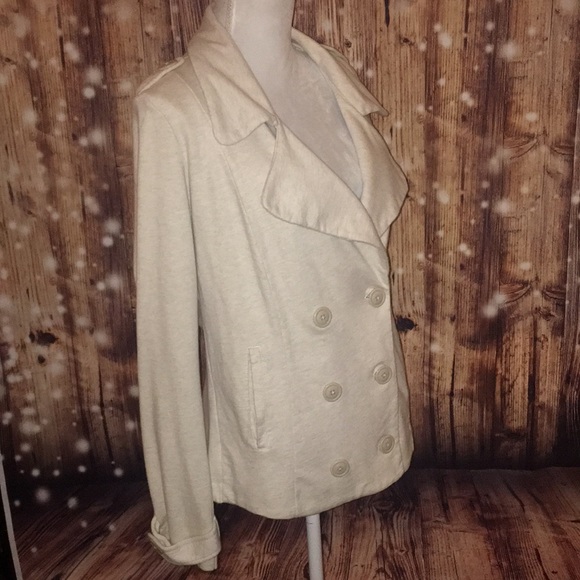 🍀Lucky Brand 🍀Cream Large Pea Coat 100% Cotton - Picture 8 of 8
